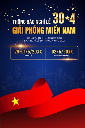 Thông báo nghỉ lễ ngày giải phóng miền Nam 30-04 nền xanh cờ đỏ sao vàng File AI 0090