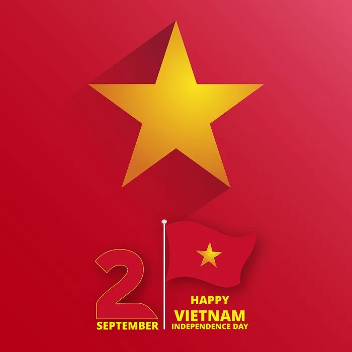 Poster ngày lễ quốc khánh Việt Nam 2-9 cờ đỏ sao vàng - file AI