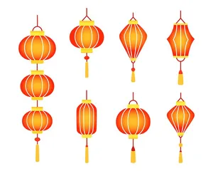 Bộ sưu tập ảnh minh họa đèn lồng màu đỏ đa dạng vector file AI CR011