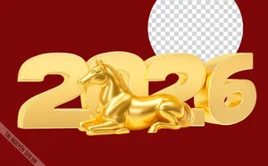 Số 2026 màu vàng  gold PNG không nền cho thiết kế dịp Tết
