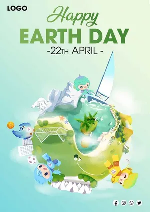 Poster mừng ngày trái đất phong cách 3D File PSD 005