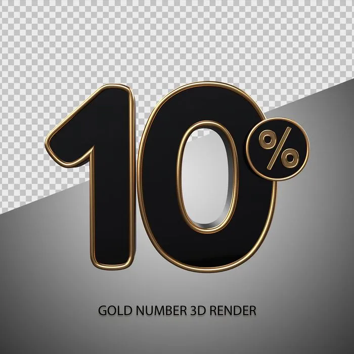 Mẫu số sale giảm giá 10% 3D màu đen viền vàng gold PNG chất lượng cao CR0101