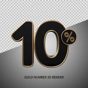 Mẫu số sale giảm giá 10% 3D màu đen viền vàng gold PNG chất lượng cao CR0101
