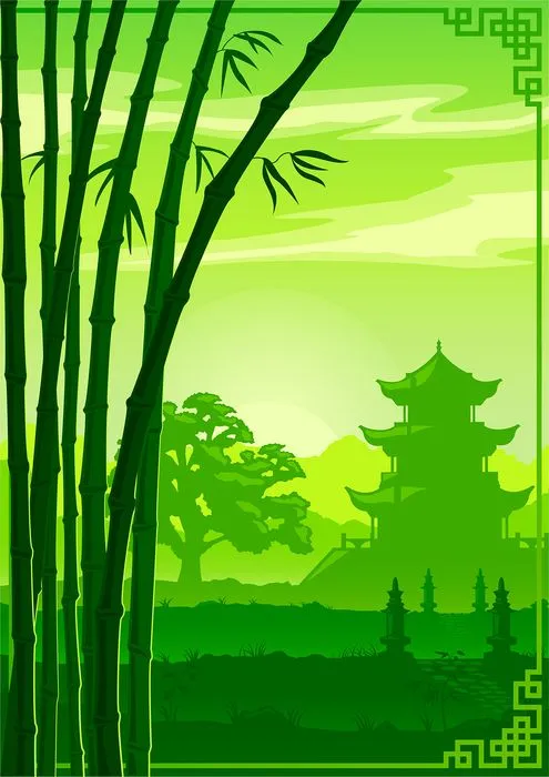 Mẫu backgroud rừng tre trúc vẽ tay phong cách trung hoa file AI 146