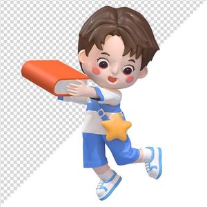 Hình ảnh bé trai cầm sách 3D vui vẻ tới trường file PNG CR 801