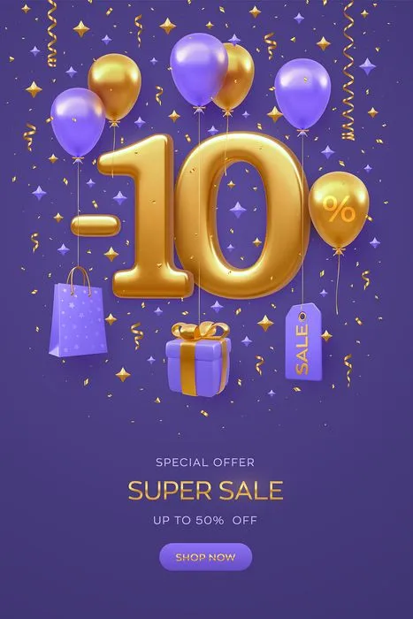 Mẫu poster quà tặng giảm giá 10% màu gold PNG chất lượng cao CR120