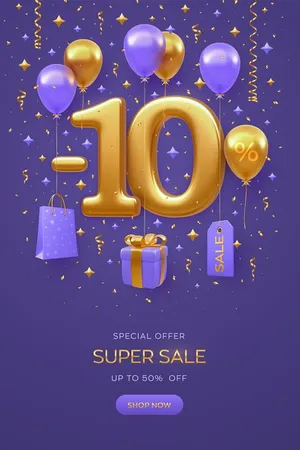 Mẫu poster quà tặng giảm giá 10% màu gold PNG chất lượng cao CR120