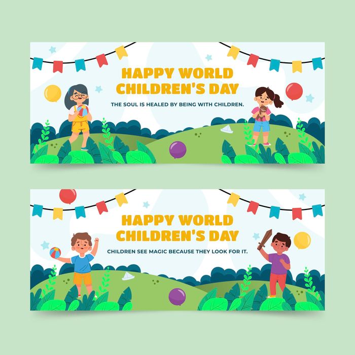 Mẫu 2 banner trẻ vui chơi trên đồng cỏ mừng ngày lễ của trẻ - CR1099