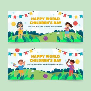 Mẫu 2 banner trẻ vui chơi trên đồng cỏ mừng ngày lễ của trẻ - CR1099