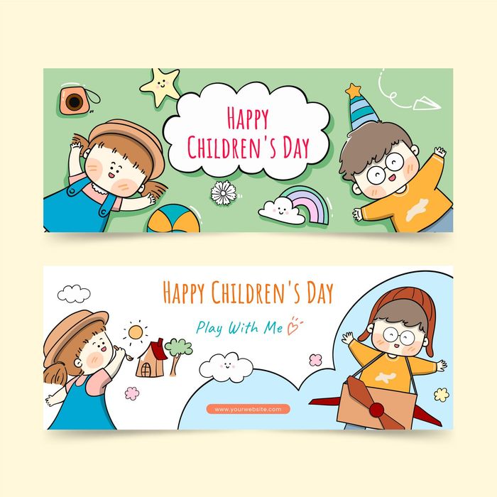 Ảnh baner trẻ vui chơi nhau vui mừng ngày quốc tế thiếu nhi vector CR621