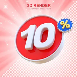 Mẫu số sale giảm giá 10% 3D trắng nền đỏ PNG chất lượng cao CR046