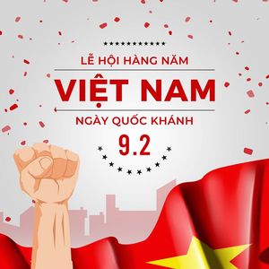 Poster Nắm tay nghiến chặt trên nền cờ Việt Nam, thành phố chào mừng ngày quốc khánh Việt Nam PSD 25