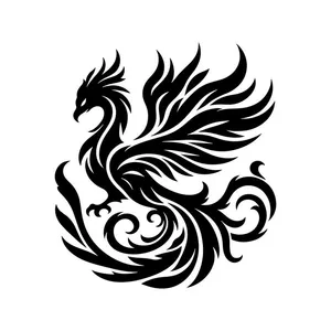 Mẫu hoa văn chim phượng hoàng lửa màu đen vector CR076