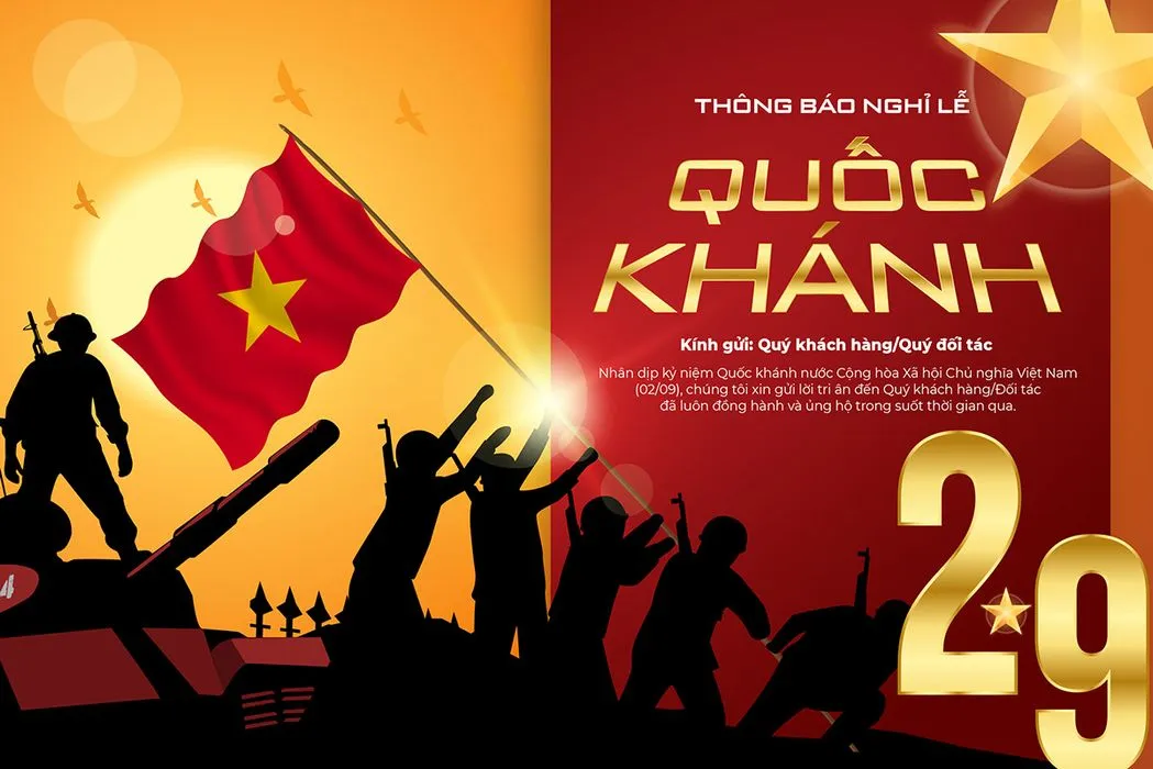 Banner thông báo nghỉ lễ ngày quốc khánh Việt Nam vàng đỏ - File AI 058