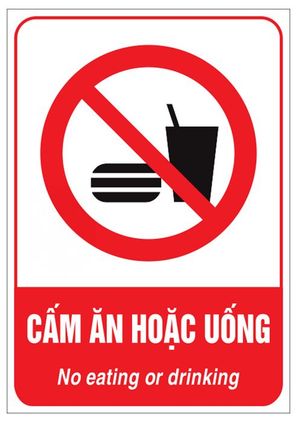 Biển cảnh báo cấm ăn hoặc uống - No eating or Drinking
