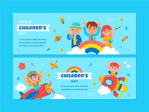 Mẫu 2 banner, background trẻ vui chơi trên bầu trời mừng ngày lễ của trẻ - CR1090