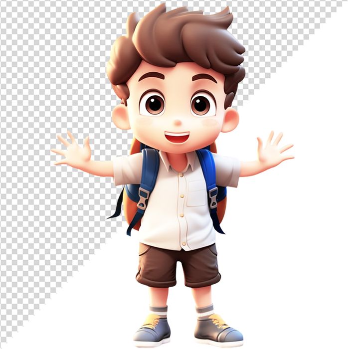 Hình ảnh bé trai vui vẻ giơ 2 tay 3D  file PNG CR 812