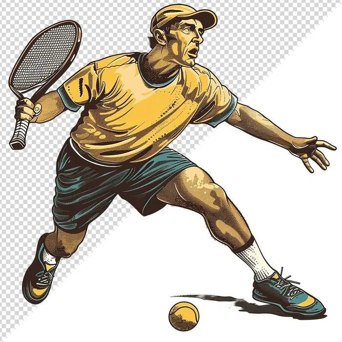 Ảnh minh họa vận động viên môn pickleball đánh bóng phong cách retro - File PNG 0011