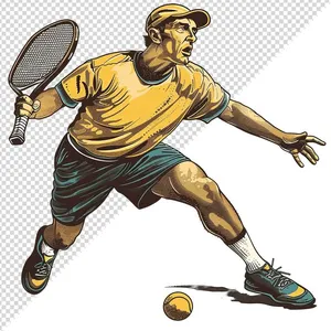Ảnh minh họa vận động viên môn pickleball đánh bóng phong cách retro - File PNG 0011