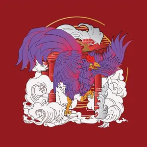 Mẫu ảnh minh họa chim phượng hoàng lửa phong cách nhật bản vector CR082