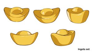 Ảnh 6 thỏi vàng, đĩnh vàng vẽ tay 3D vector File số 070