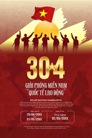 Thông báo nghĩ lễ mừng ngày giải phóng miền Nam 30-04 nền đỏ sang trọng File AI 0084