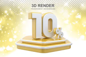 Mẫu số sale giảm giá 10% 3D màu vàng gold PNG chất lượng cao CR040