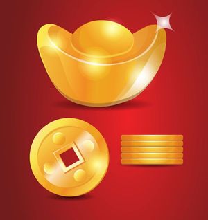 Ảnh vẽ tay đĩnh vàng, tiền vàng vector File số 035