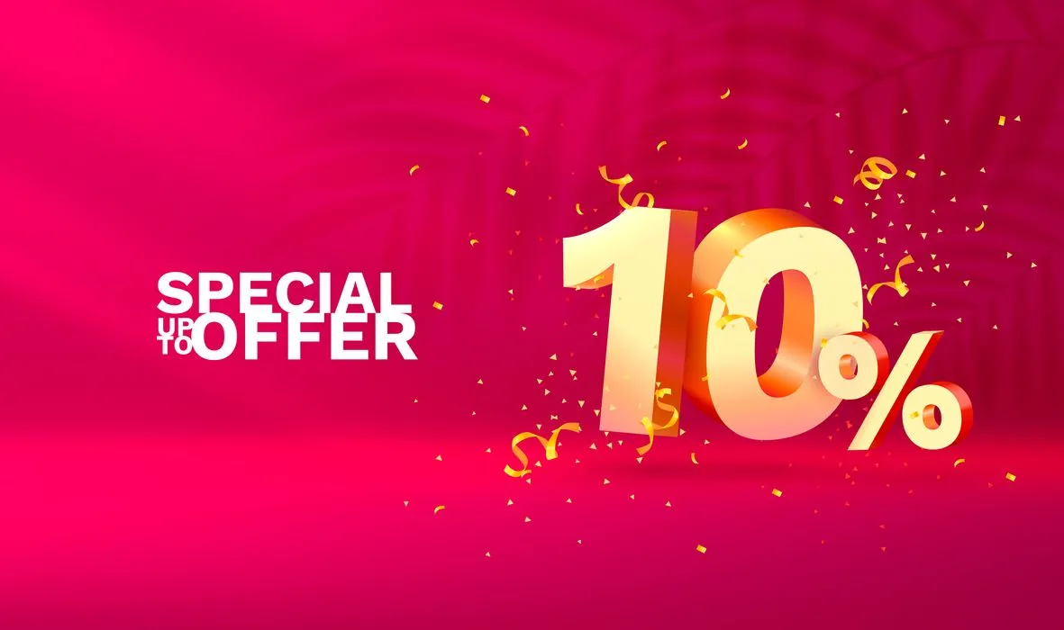 Mẫu banner giảm giá đặc biệt 10% hiệu ứng vàng gold file AI CR065