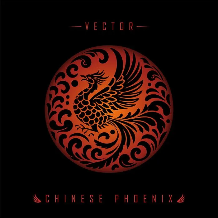 Mẫu hoa văn phượng hoàng tung cách màu vàng đen vector CR040