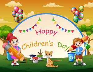 Mẫu thiệp banner, background trẻ em vui chơi tô màu ngày lễ của trẻ CR847
