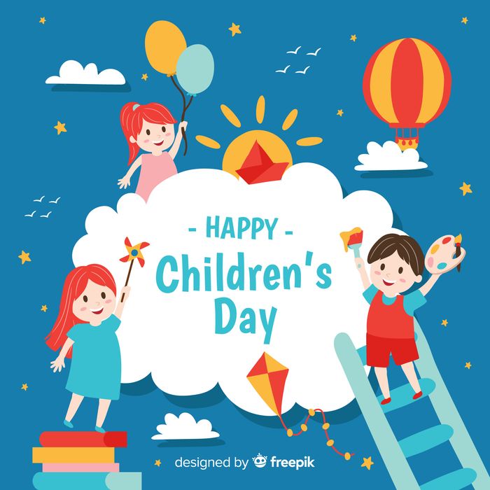 Mẫu poster trẻ vui chơi ngồi trên mây ngày lễ của trẻ - CR1052