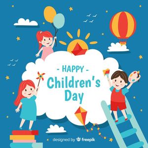 Mẫu poster trẻ vui chơi ngồi trên mây ngày lễ của trẻ - CR1052