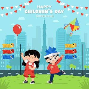 Mẫu poster trẻ vui mừng thả diều ngày lễ của trẻ vector CR697