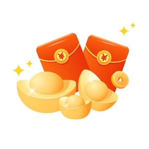 Ảnh thỏi vàng sang trọng, bao lì xì, tiền vàng 3D vector File số 069