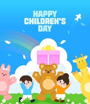 Ảnh poster trẻ vui chơi với gấu bông mừng ngày của trẻ vector CR642