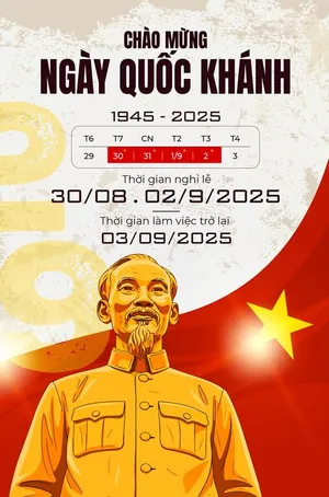 Poster thông báo nghỉ lễ ngày quốc khánh ảnh Bác Hồ màu vàng nền đỏ trắng - File AI 050