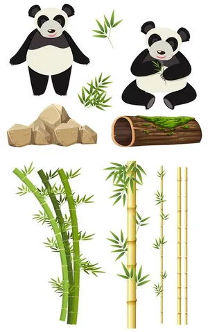 Ảnh minh họa cây tre và gấu trúc vẽ tay file AI 090