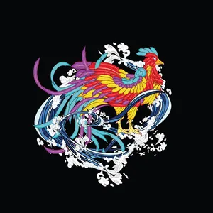 Mẫu ảnh minh họa chim phượng hoàng ngũ sắc phong cách nhật bản vector CR056