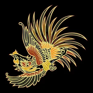 Mẫu hoa văn phượng hoàng màu vàng vector CR002