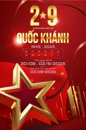 Poster thông báo nghỉ lễ ngày quốc khánh Việt Nam 2-9 màu vàng gold sang trọng - File AI 029
