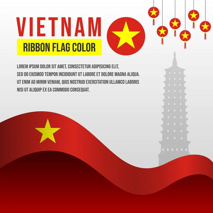 Poster chào mừng ngày quốc khánh Việt Nam nền trắng ruy băng cờ đỏ sao vàng- File AI 086