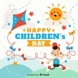Ảnh poster trẻ vui chơi thả diều mừng ngày của trẻ vector CR631