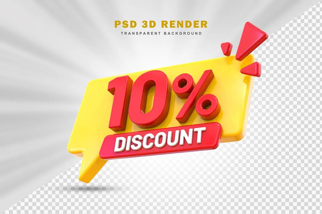 Mẫu số sale giảm giá 10% 3D chữ đỏ nền vàng vector chất lượng cao CR023