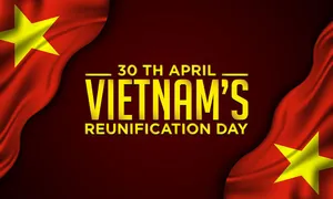 Banner chào mừng ngày giải phóng miền Nam 30-04 nền đỏ thẫm cờ đỏ sao vàng File AI 0087