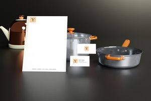 Mẫu mockup thương hiệu nhà hàng, nhà bếp file PSD