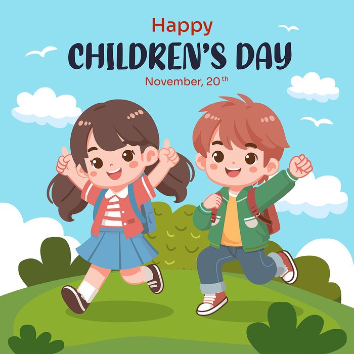 Mẫu poster trẻ em vui chơi cùng nhau trên đồng cỏ ngày lễ của trẻ CR860