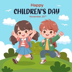 Mẫu poster trẻ em vui chơi cùng nhau trên đồng cỏ ngày lễ của trẻ CR860