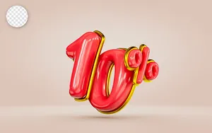 Mẫu số sale giảm giá 10% 3D màu đỏ PNG chất lượng cao CR061