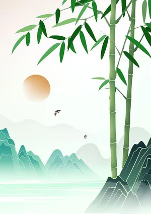 Mẫu backgroud minh họa tre trúc phong cách trung hoa file AI 214